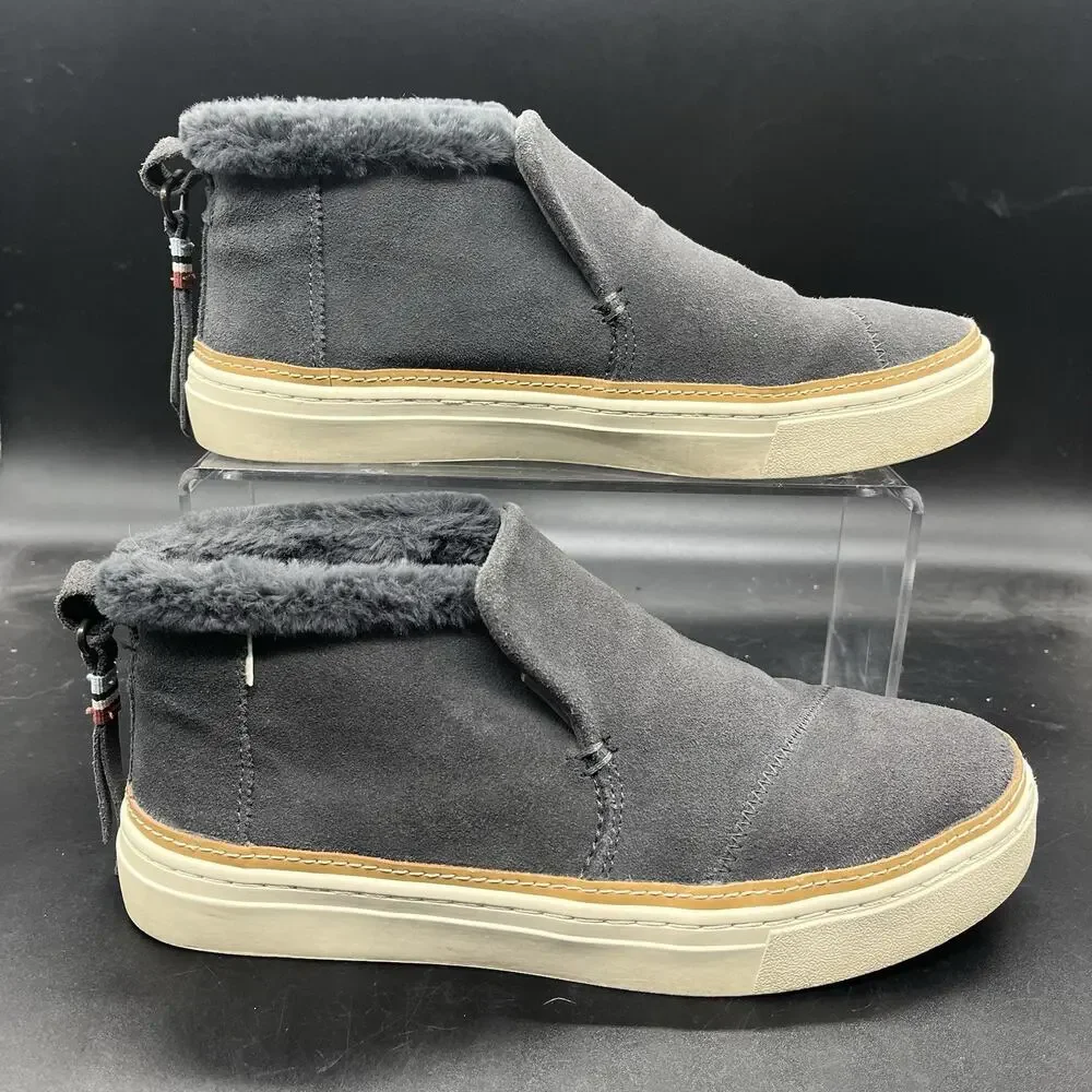 TOMS womens paxton sneaker gray faux fur size 7.5 slip on casual comfort